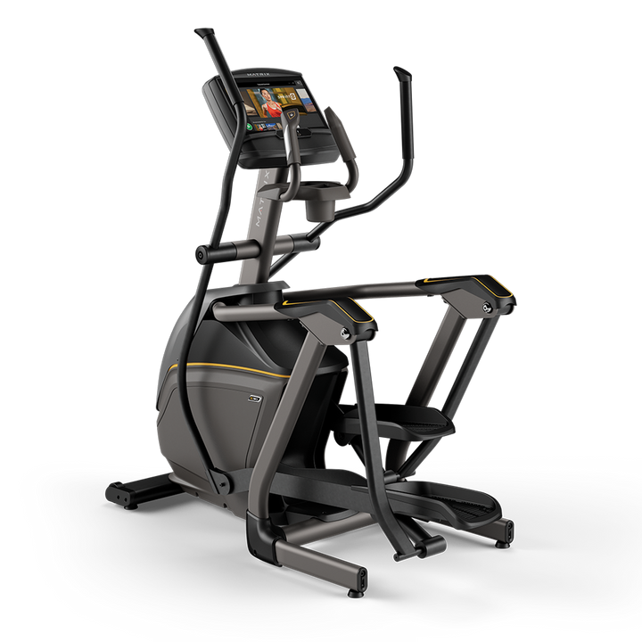 Matrix elliptical with XIR touchscreen console, smooth stride motion, and compact design for home cardio workouts