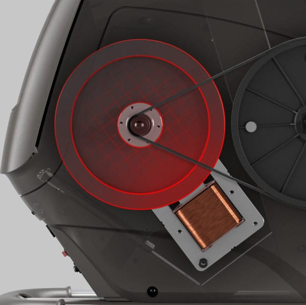 Matrix Exact Force induction brake system showing magnetic resistance components for smooth and consistent cardio performance