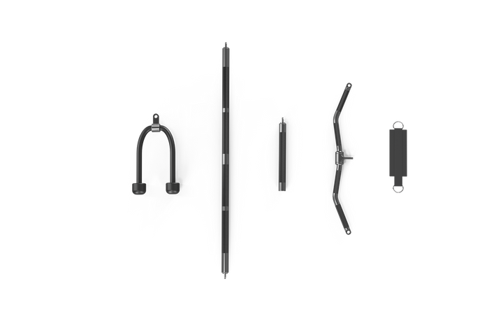 Matrix functional trainer handle package including cable attachments for varied upper and lower body strength training exercises