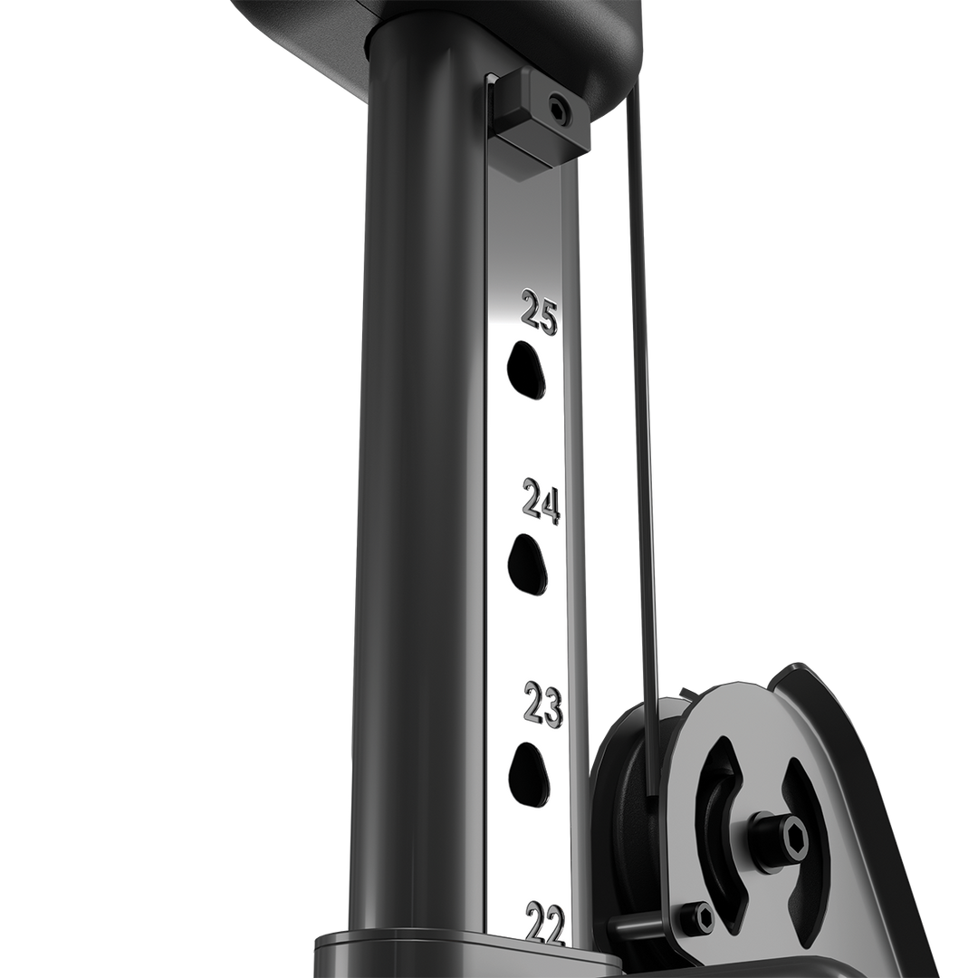 Matrix functional trainer range of motion adjustment system showing pulley height settings for versatile strength training exercises
