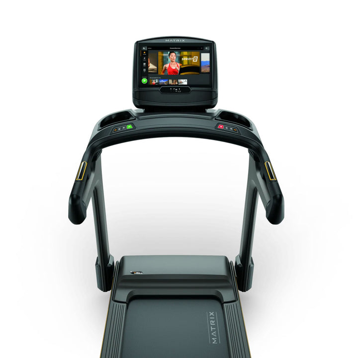 Matrix T30 treadmill front view with touchscreen display and ergonomic handlebar design for cardio workouts