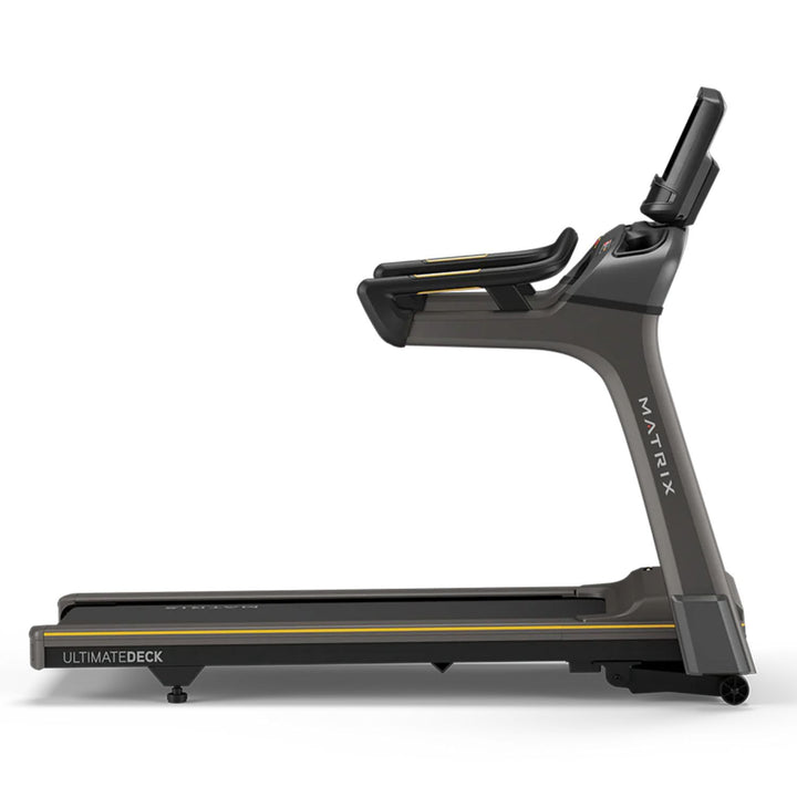 Matrix T30 treadmill side profile highlighting Ultimate Deck system and sturdy commercial-grade frame