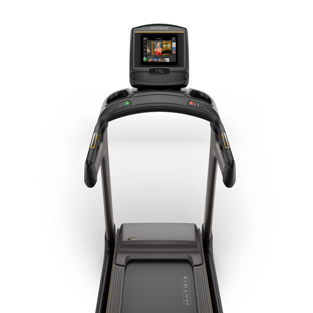Matrix TF30 folding treadmill with XER touchscreen console, compact frame, and foldable design for home cardio workouts