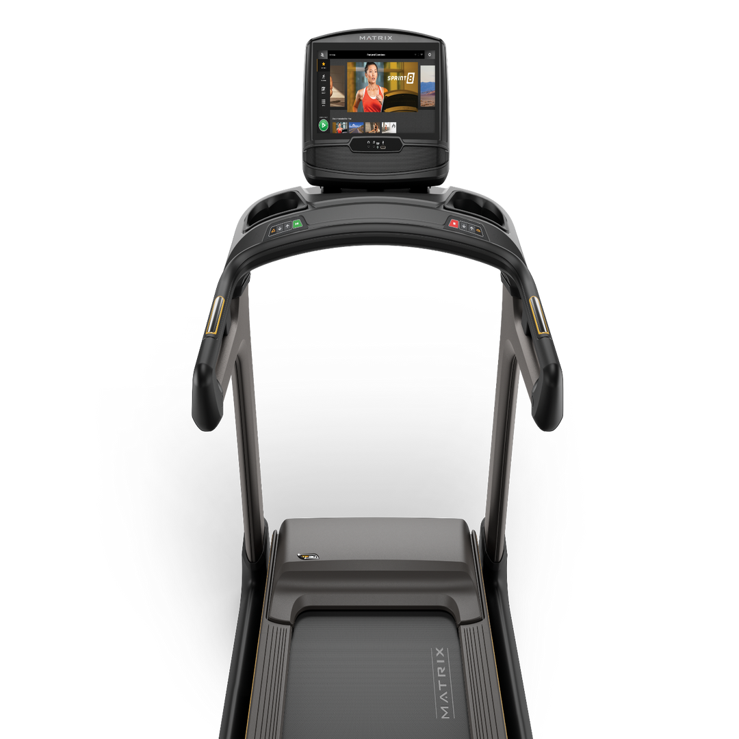 Matrix TF30 treadmill with XIR touchscreen console, durable running deck, and ergonomic handrails for home workouts