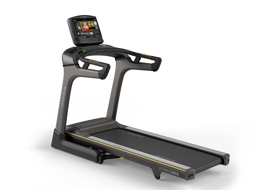 Matrix TF50 folding treadmill with XIR touchscreen console, Ultimate Deck cushioning, and space-saving design for home workouts