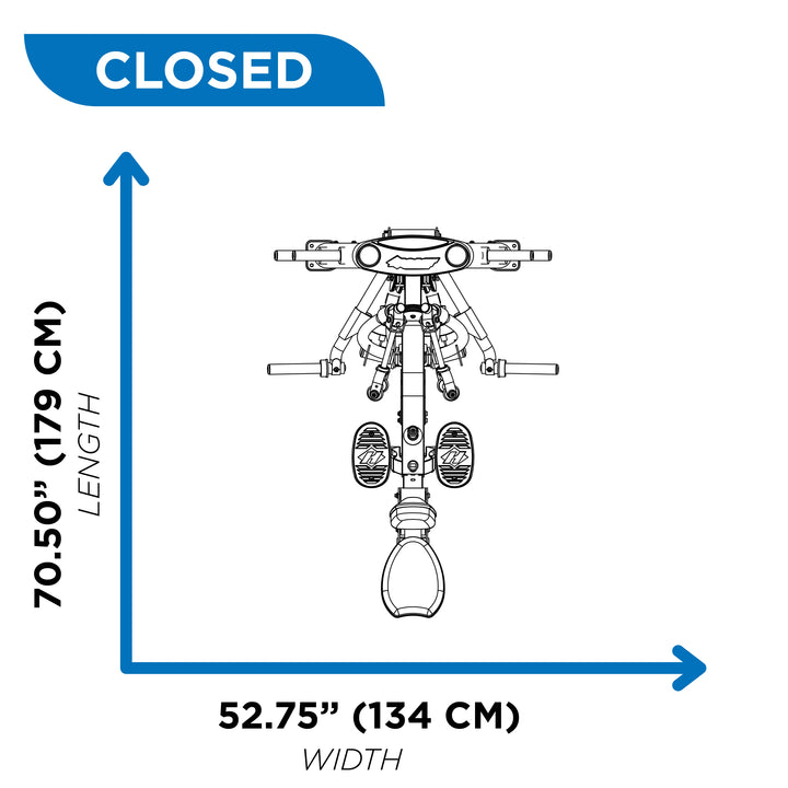 overhead diagram showing closed footprint of mid row machine at 70.50 inch length and 52.75 inch width