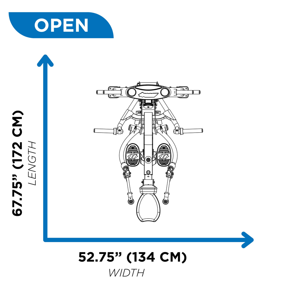 overhead diagram showing open footprint of mid row machine at 67.75 inch length and 52.75 inch width