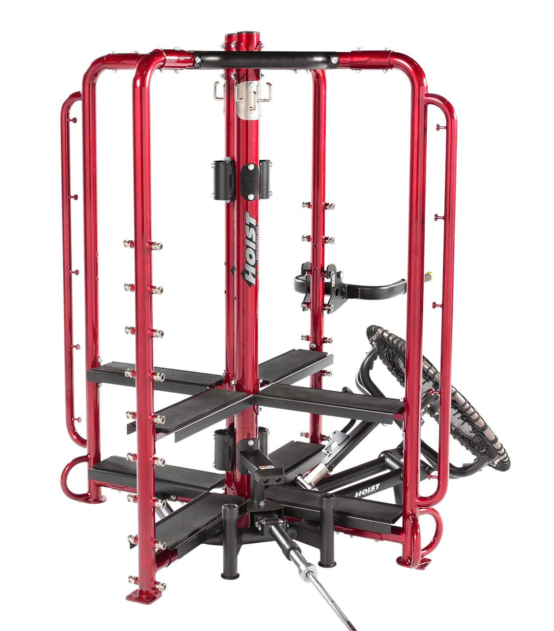 rear view of Motion Cage Studio Package 2 highlighting multi-station workout access and compact commercial fitness design