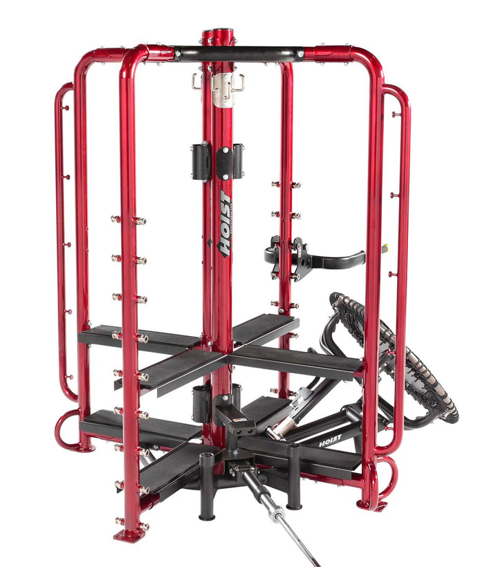 rear view of Motion Cage Studio Package 2 highlighting multi-station workout access and compact commercial fitness design