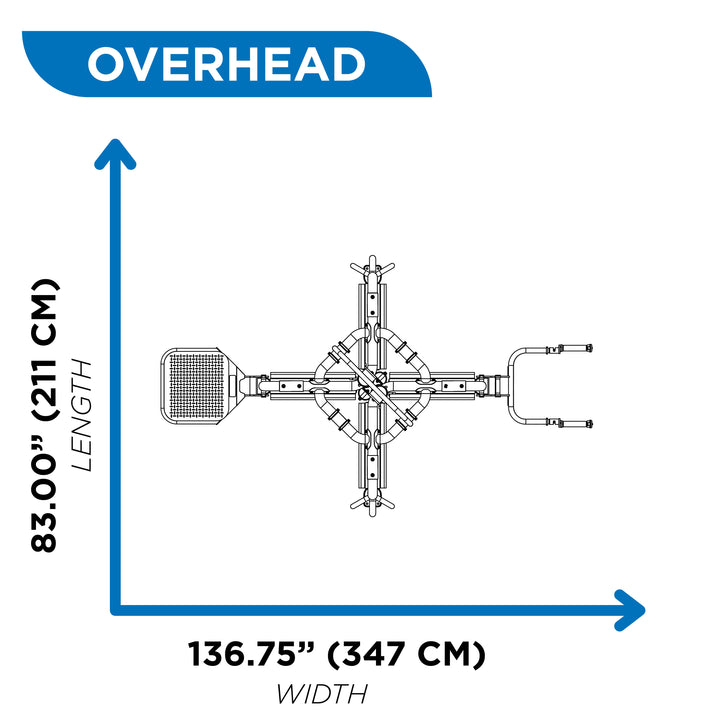 overhead dimensions diagram of Motion Cage Studio Package 1 showing 83.00 inch length and 136.75 inch width