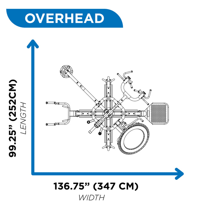 overhead dimensions diagram of Motion Cage Studio Package 2 showing 99.25 inch length and 136.75 inch width