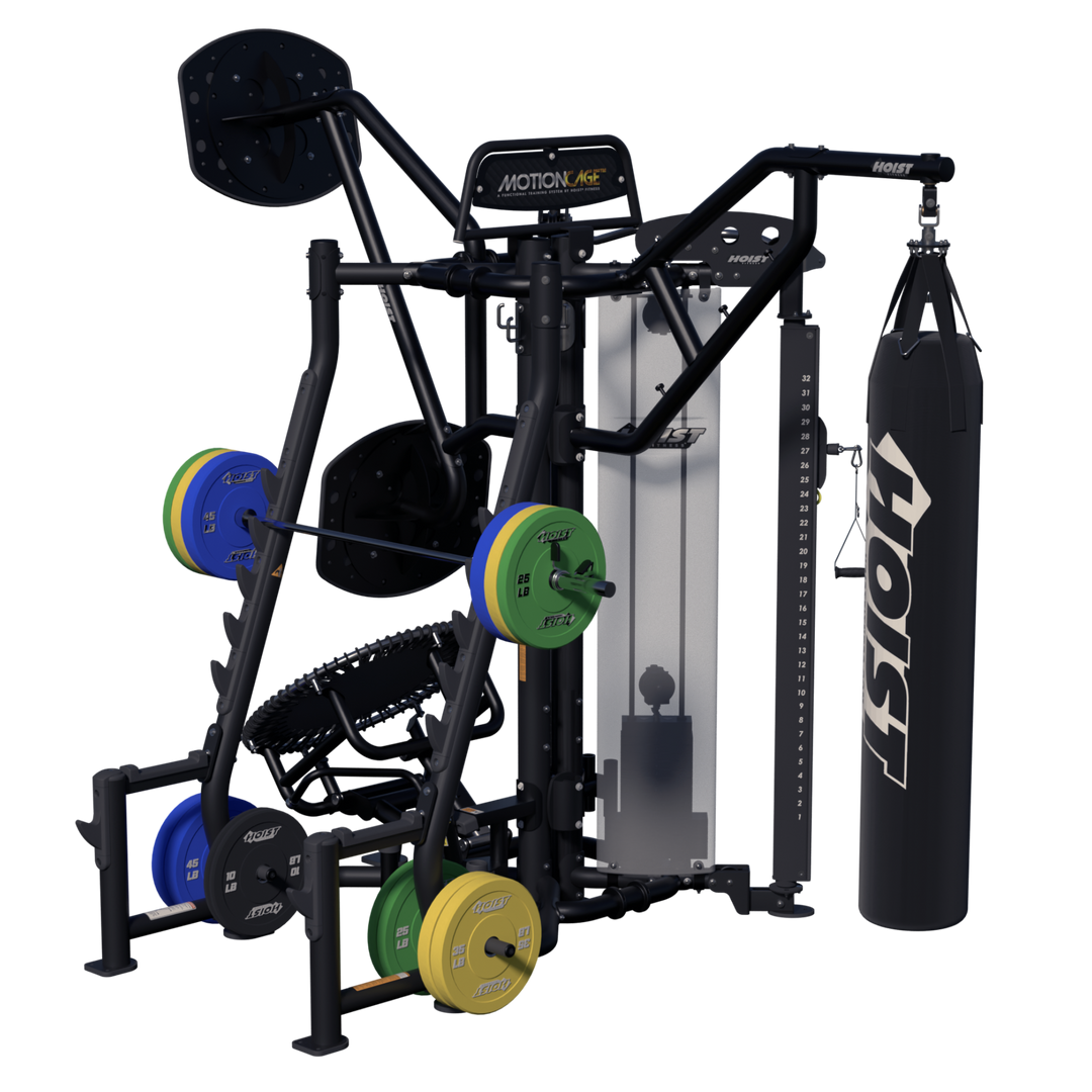 Motion Cage Studio Package 5 configured for functional fitness, agility training, boxing workouts, and strength conditioning