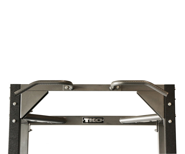 Integrated multi-grip chin-up bar on the Defiant Strength commercial half rack.