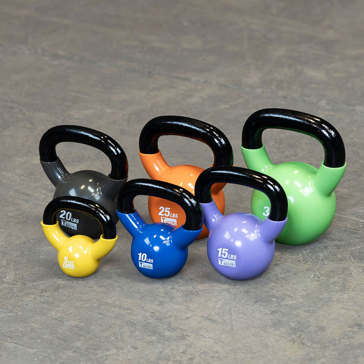 Multi-weight colorful kettlebell set for strength training