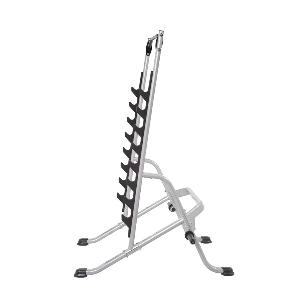 Multi purpose squat rack with bar holders and plate storage for strength training in home or commercial gym