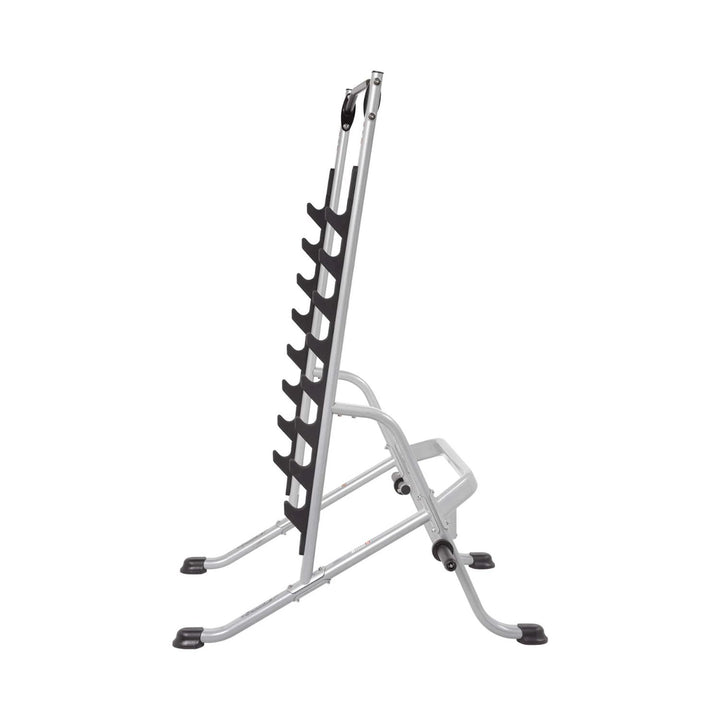 Multi purpose squat rack with bar holders and plate storage for strength training in home or commercial gym
