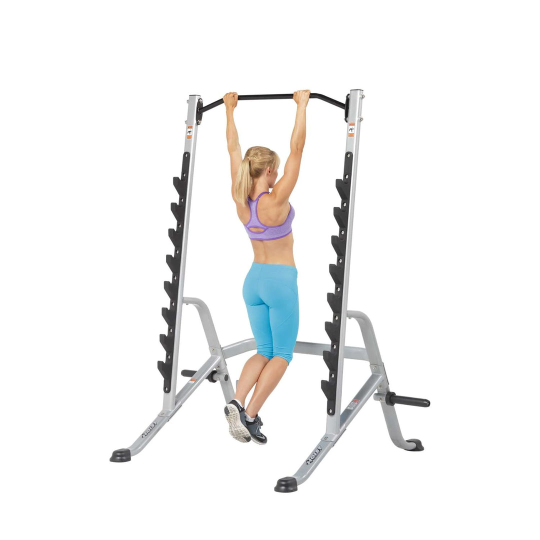 Multi purpose squat rack pull up bar for upper body strength and functional fitness training exercises