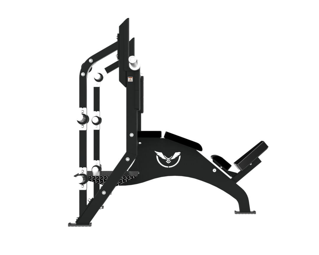 Side profile of the Defiant Strength Olympic incline bench with spotter platform.