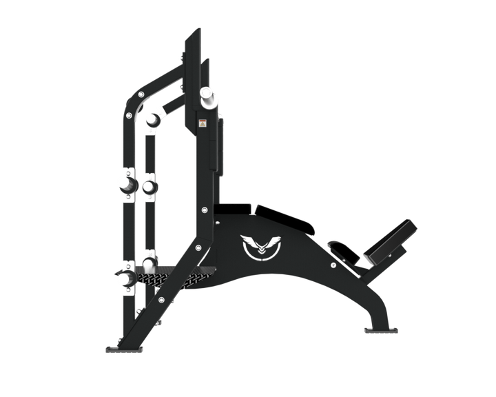 Side profile of the Defiant Strength Olympic incline bench with spotter platform.