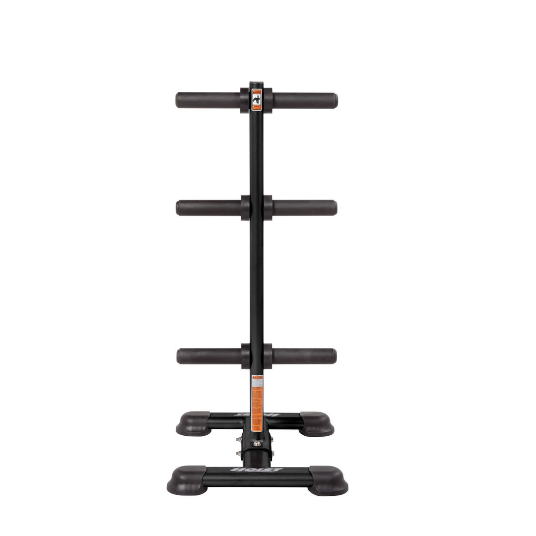 Olympic weight tree storage rack front view with evenly spaced plate pegs for efficient gym organization