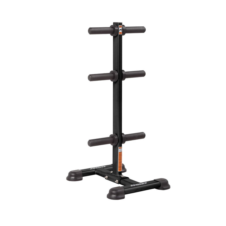 Olympic weight tree storage rack with vertical plate horns and compact design for organized weight plate storage