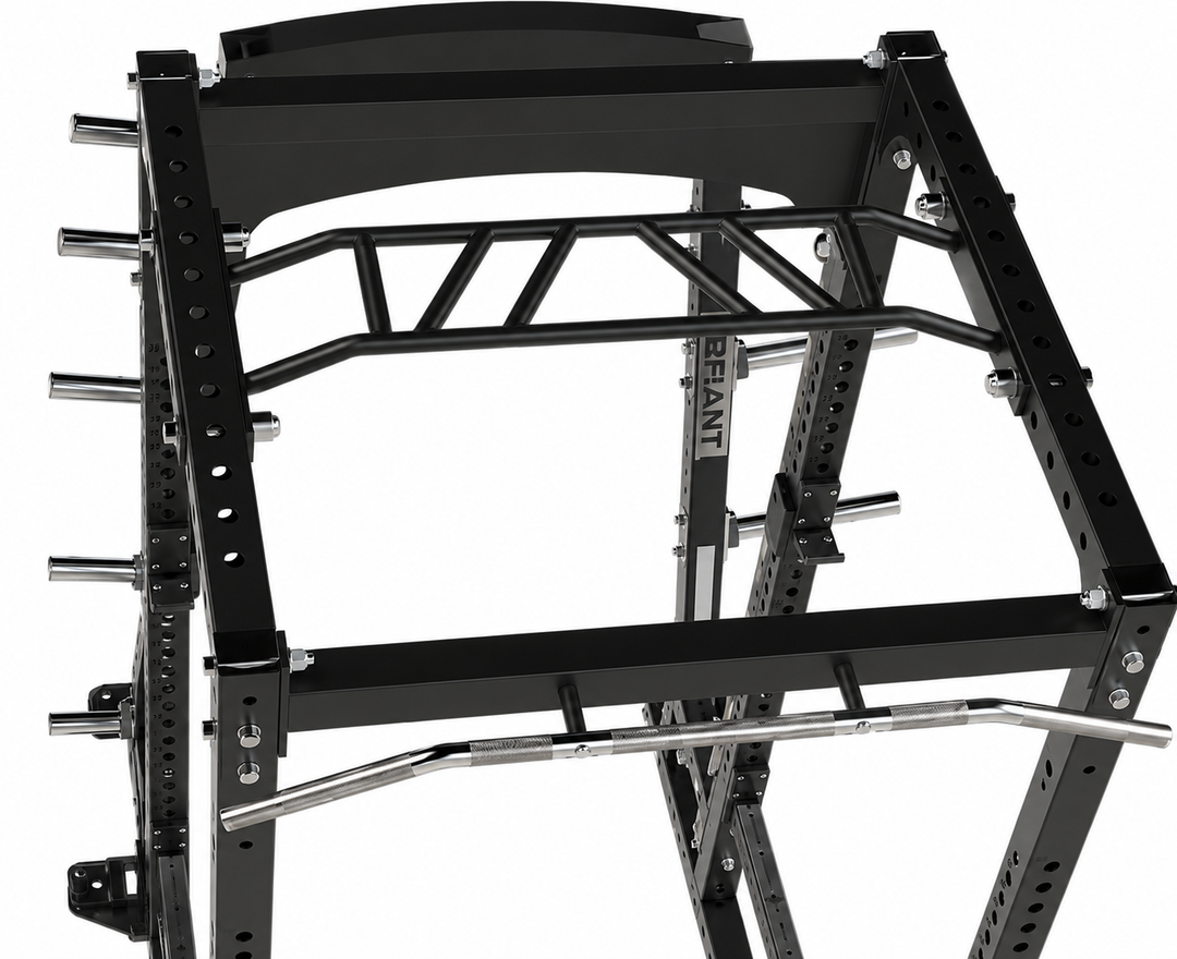 Optional multi-grip chin-up bar accessory compatible with the Defiant Strength DS-901HR half rack.