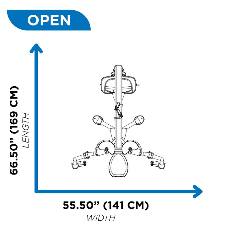 diagram showing dimensions of pec fly rear delt machine in open position