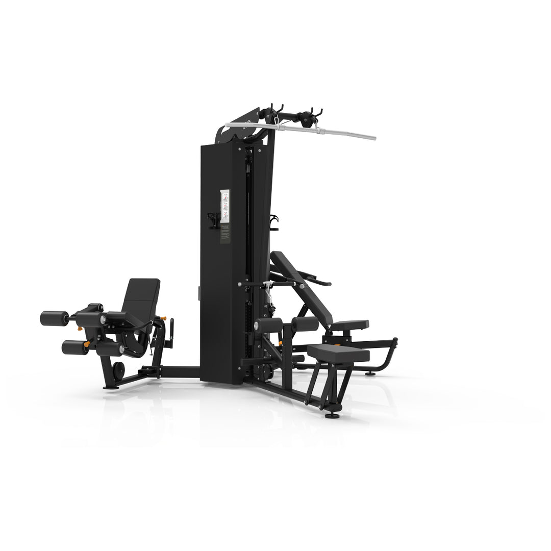Performance Line 3-stack multi-station gym with black frame, weight stacks, seats, and training stations