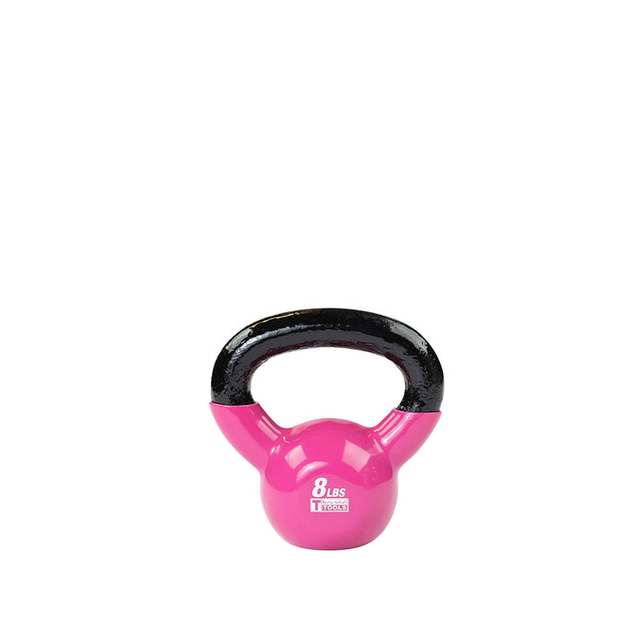 Pink 8 lb kettlebell with black handle