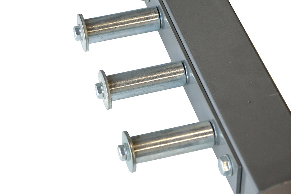 Integrated plate storage horns mounted on TKO power rack frame