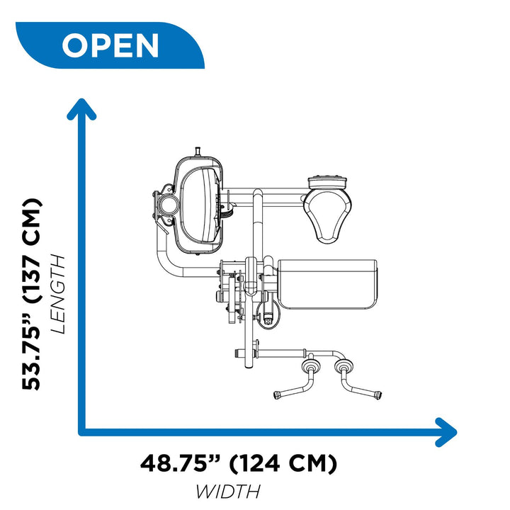 dimensions diagram of preacher curl machine in open position showing width and depth