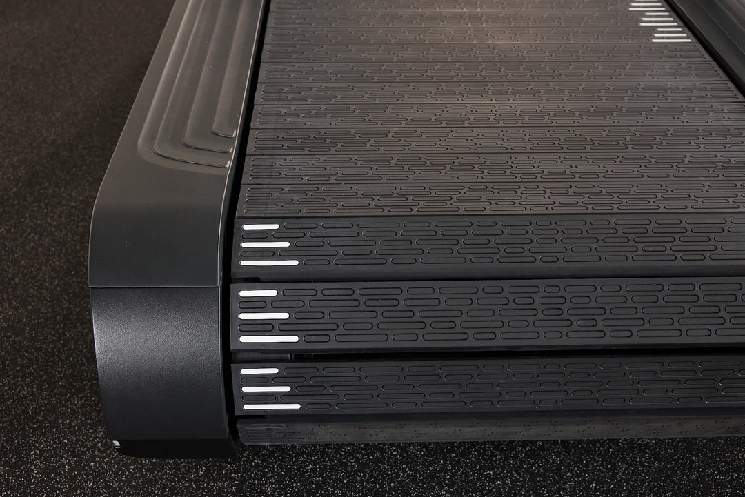 Close-up of the slat running surface on the Precor Breakaway commercial treadmill.