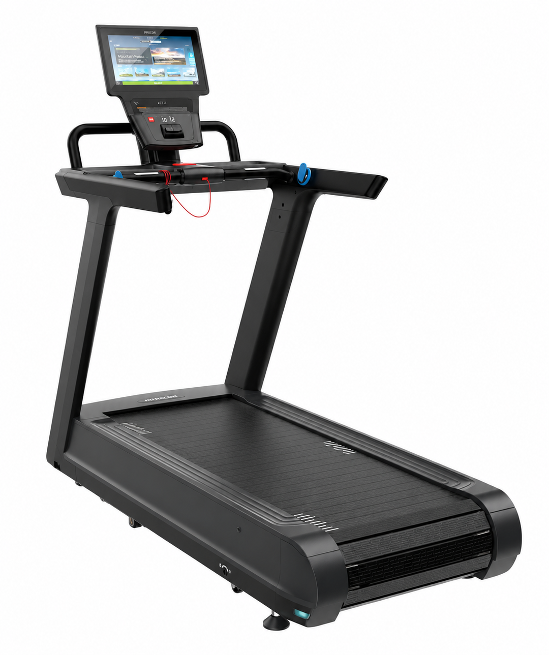 Angled view of the Precor Breakaway commercial treadmill with 16-inch P84 touchscreen console.
