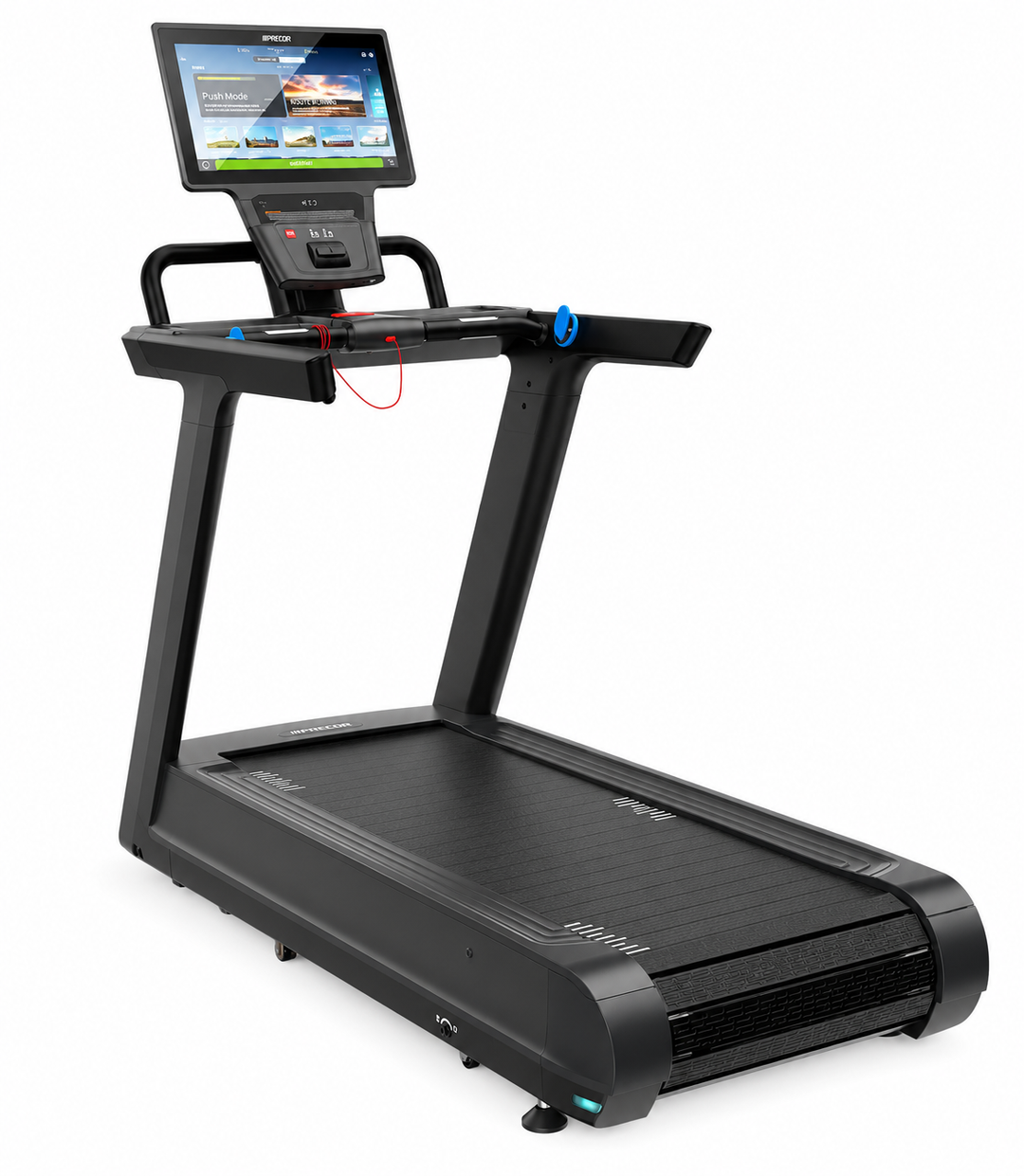Angled view of the Precor Breakaway commercial treadmill with 22-inch P94 touchscreen console.