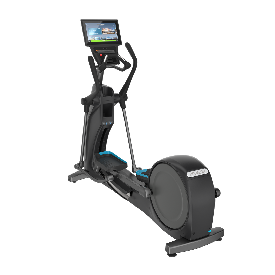 Front view of the Precor EFX 800 P84 commercial elliptical with touchscreen console.