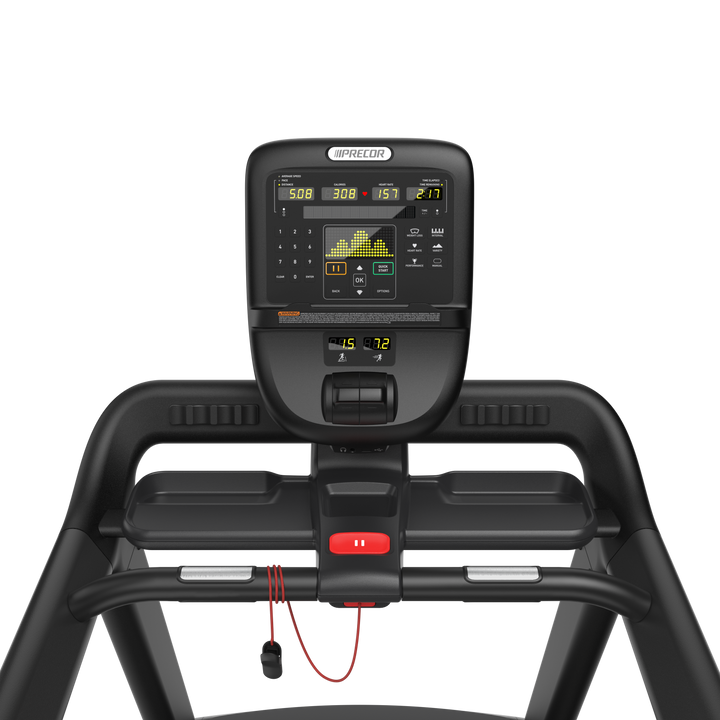 Cockpit view of a Precor TRM 500 treadmill with a P31 console
