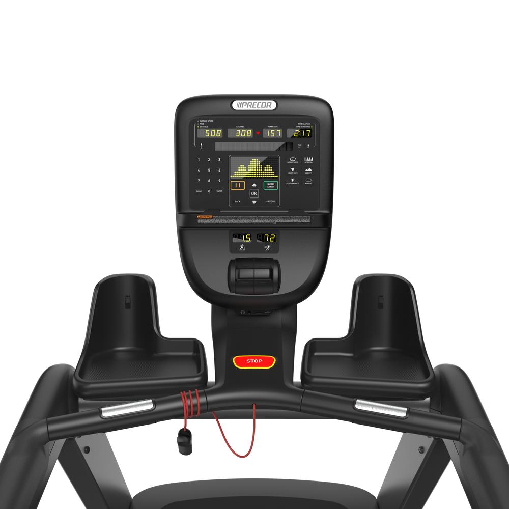 Close-up of the P31 console and controls on the Precor TRM 700 P31 treadmill.