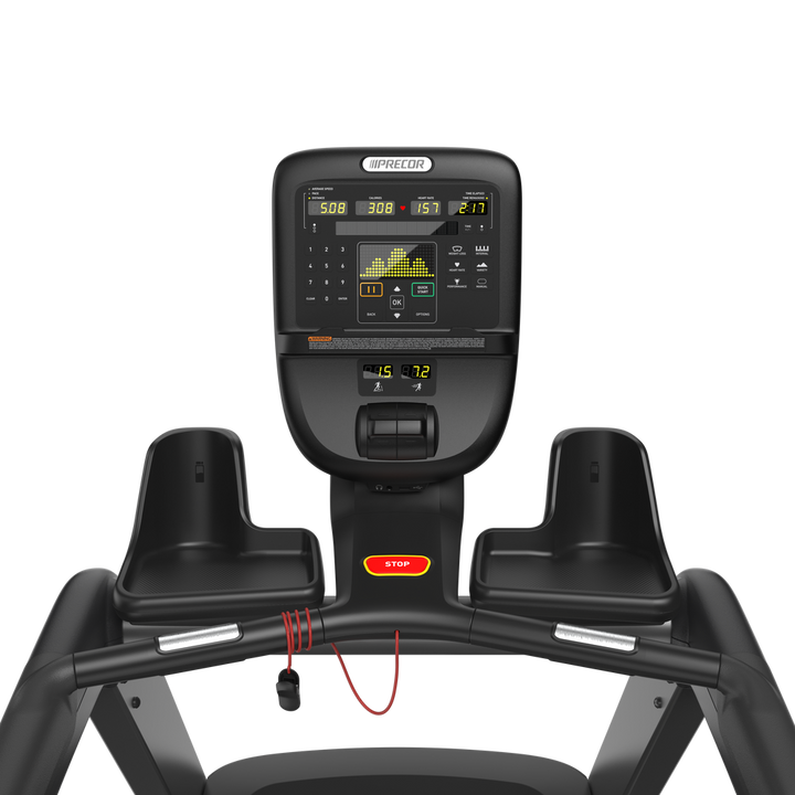 Close-up of the P31 console and controls on the Precor TRM 700 P31 treadmill.