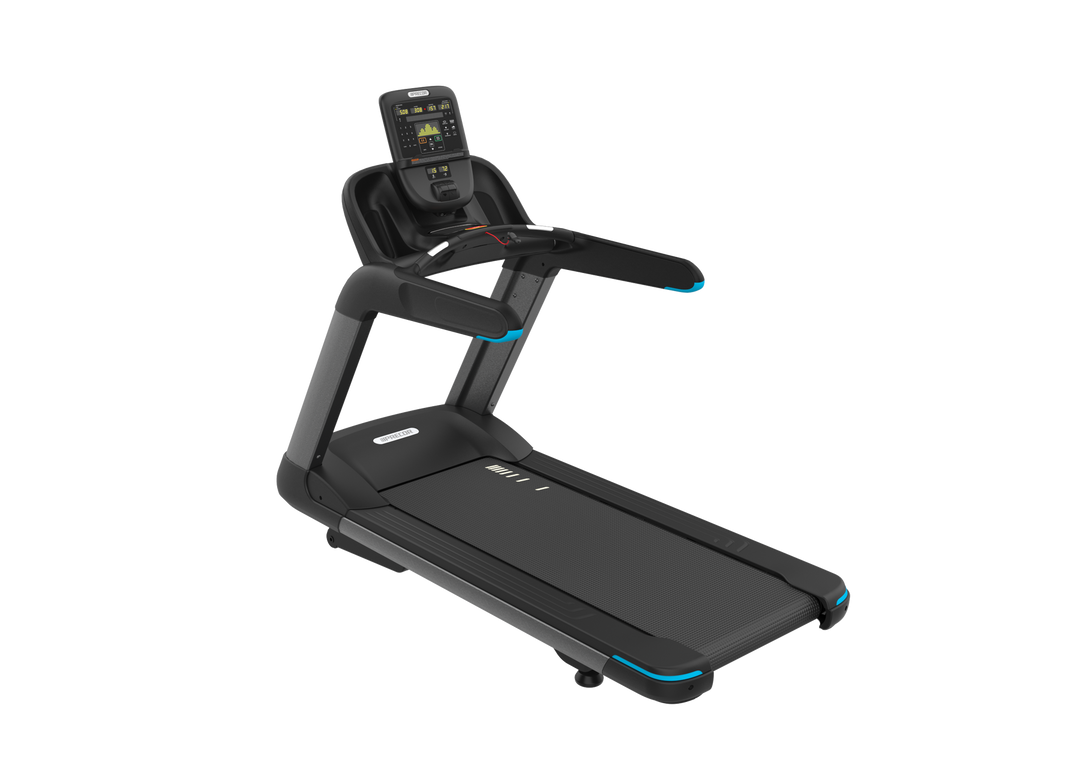 Three-quarter view of the Precor TRM 800 P31 commercial treadmill.