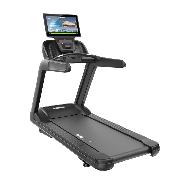 Front angle view of the Precor TRM 800 commercial treadmill with P94 touchscreen.