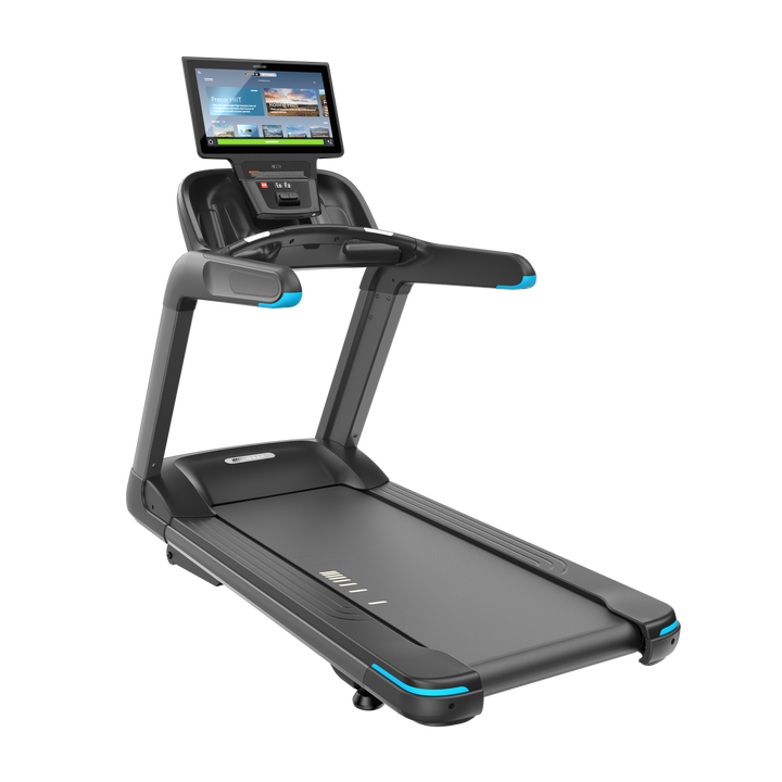Front angle view of the Precor TRM 800 commercial treadmill with P94 touchscreen.