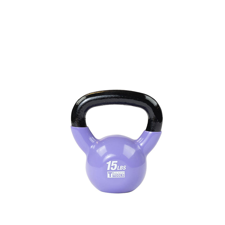 Purple 15 lb kettlebell with black handle