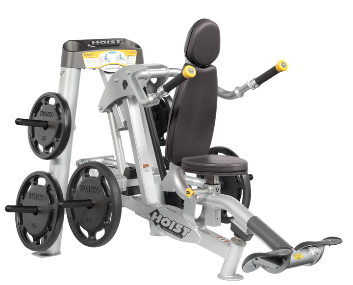 Hoist commercial seated dip machine with plate-loaded resistance, ergonomic seat, and angled handles for triceps training