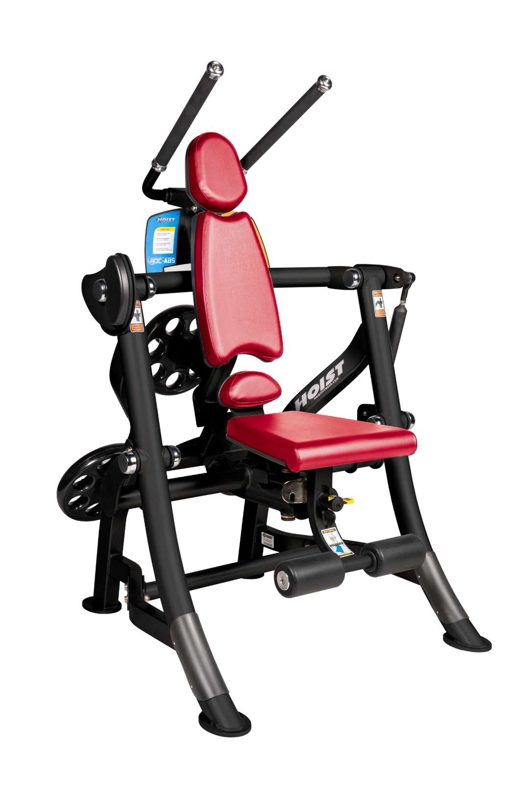 Hoist ROC-ABS abdominal machine with ergonomic seat, overhead handles, and plate-loaded resistance for core workouts