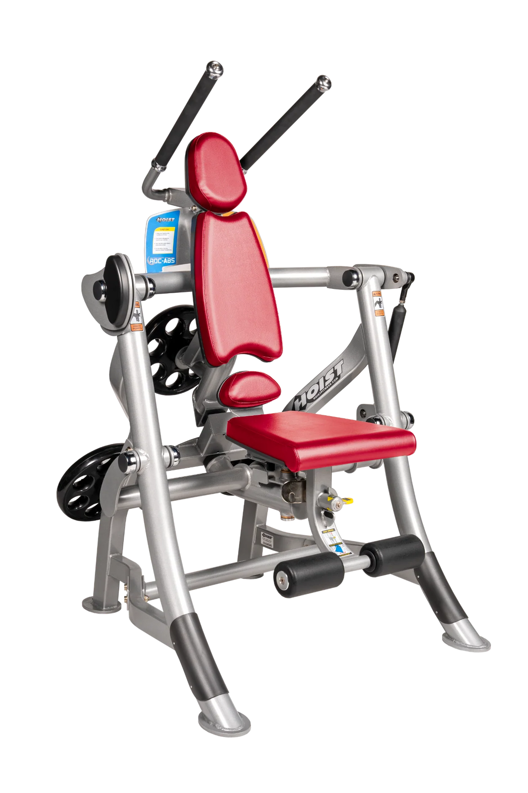 Hoist ROC-ABS abdominal machine with ergonomic seat, overhead handles, and plate-loaded resistance for core workouts