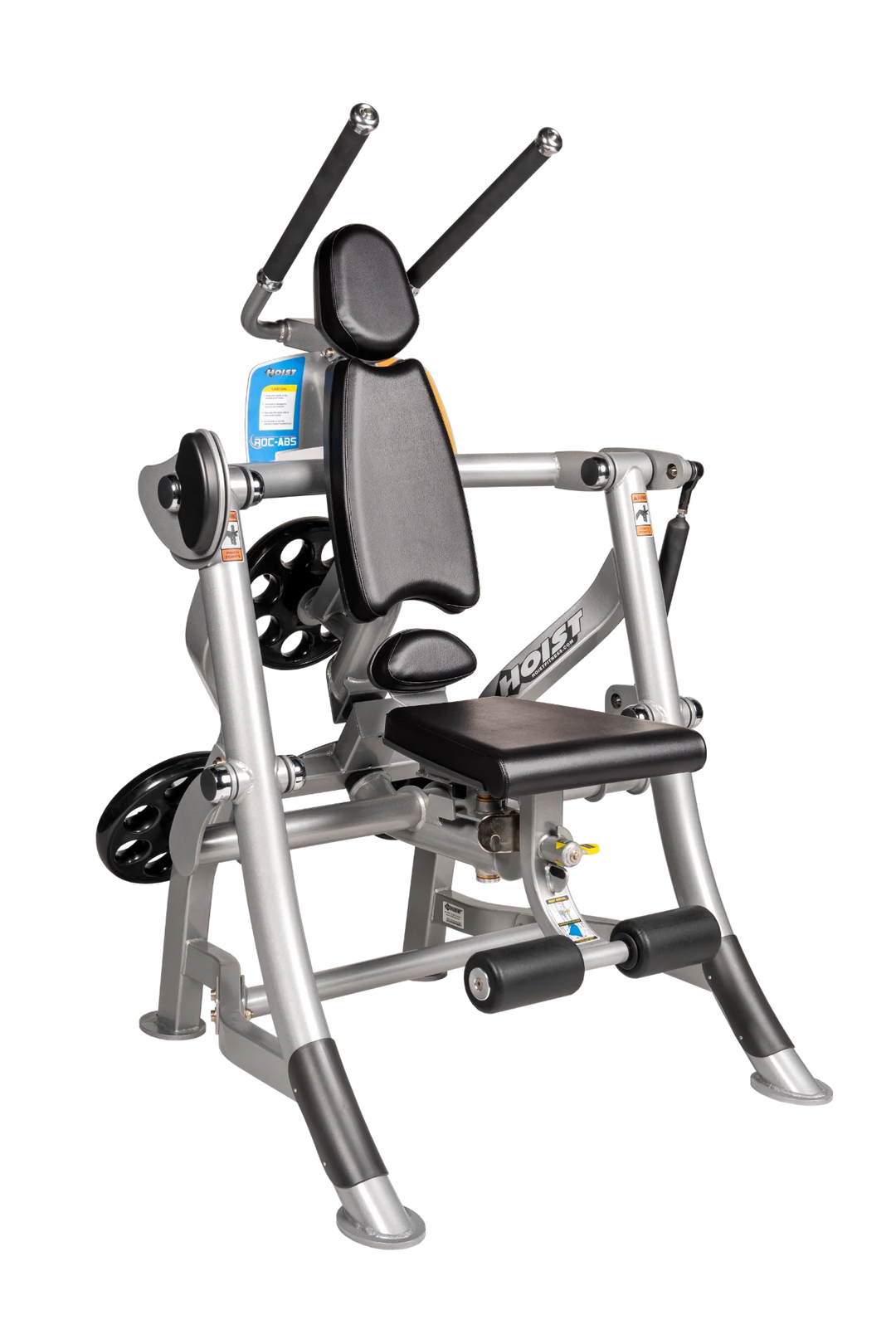 Hoist ROC-ABS abdominal machine with ergonomic seat, overhead handles, and plate-loaded resistance for core workouts