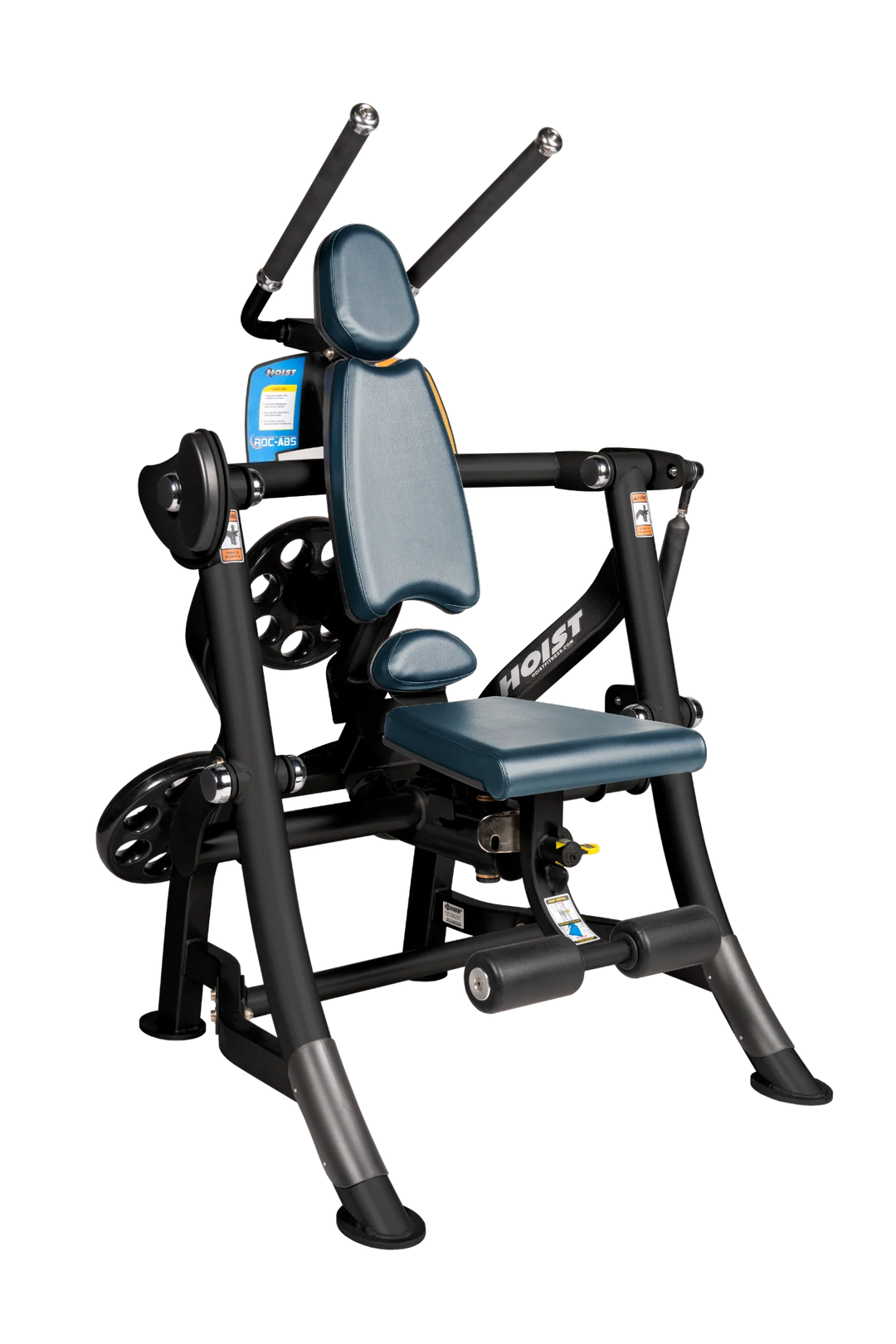 Hoist ROC-ABS abdominal machine with ergonomic seat, overhead handles, and plate-loaded resistance for core workouts
