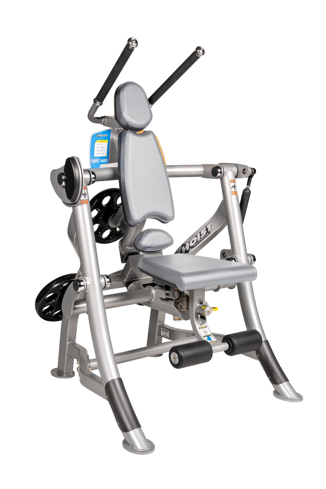 Hoist ROC-ABS abdominal machine with ergonomic seat, overhead handles, and plate-loaded resistance for core workouts