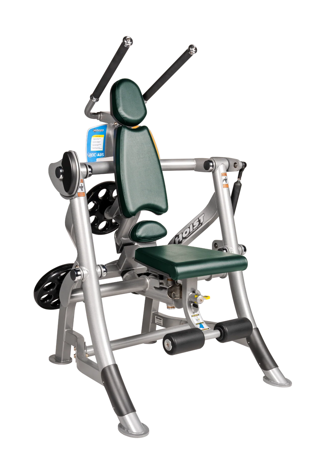 Hoist ROC-ABS abdominal machine with ergonomic seat, overhead handles, and plate-loaded resistance for core workouts