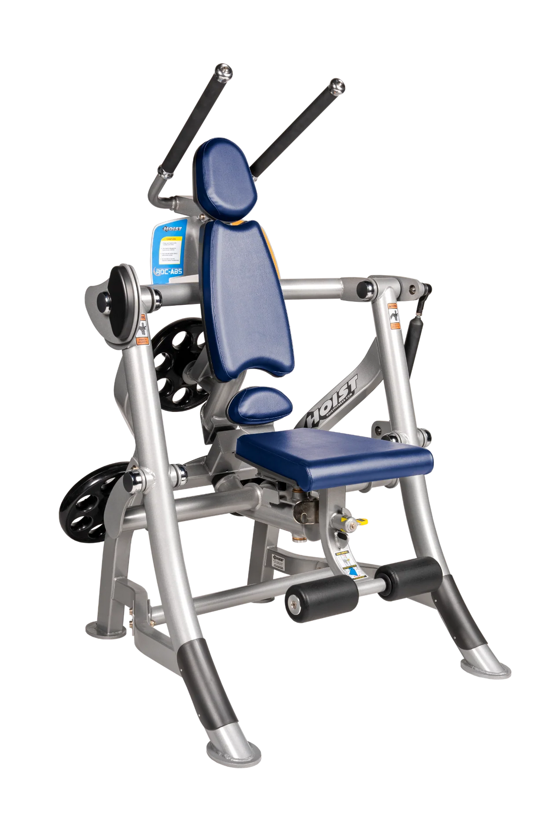 Hoist ROC-ABS abdominal machine with ergonomic seat, overhead handles, and plate-loaded resistance for core workouts